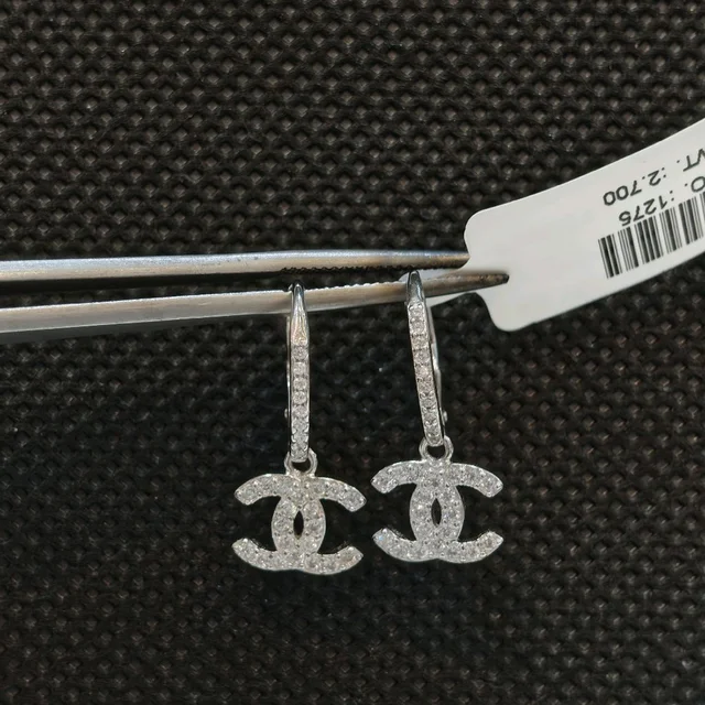 Crystal CC Drop Earrings In 92.5% Stering silver