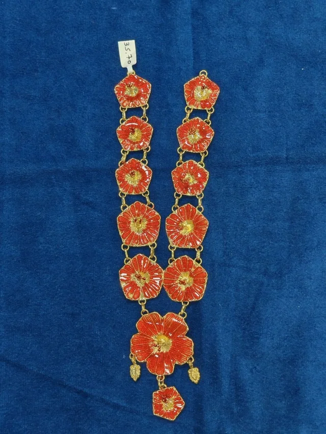 Bharat Jewellers Silver Hibiscus Flower Haar for ganpati for Pooja, Ganapati Decor and Gifting Purpose Purity 75% Red Enamel work With Gold Polish