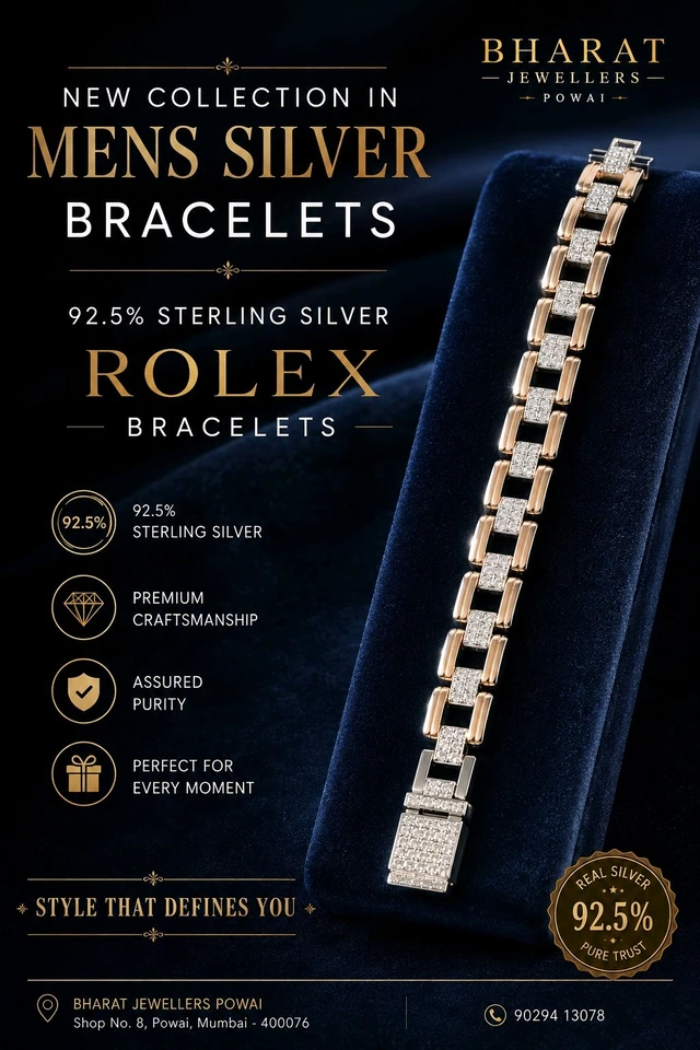Sterling Silver Mens Rolex Bracelets In 92.5% Pure Silver With Rose Gold Finish