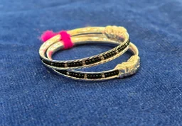 SILVER BABY BANGLES WITH BLACK BEAD KADLI PAIR - BABY BANGLES, 12 GM