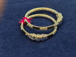 SILVER BABY BANGLES WITH BLACK BEAD KADLI PAIR - BABY BANGLES, 15 GM