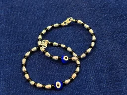 SILVER BABY BANGLES WITH EVIL EYE BLACK BEAD KADLI PAIR - BABY BANGLES, 5 GM