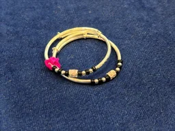 ADJUSTABLE SILVER BABY BANGLES WITH BLACK BEAD KADLI PAIR - BABY BANGLES, 11 GM