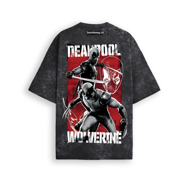 Deadpool Wolverine Acid Washed Tshirt 