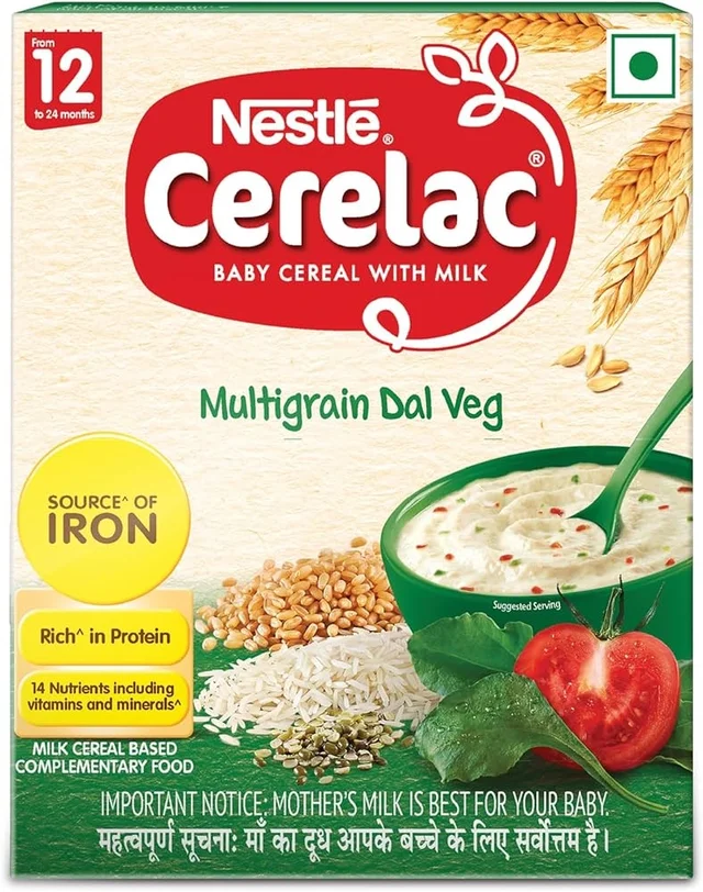 Nestle Cerelac Baby Cereal with Milk , Multigrain Dal Veg , From 12 to 24 Months , Stage 4, Source of Iron & Protein