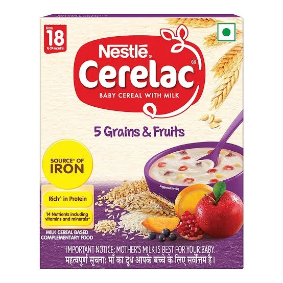 Nestle Cerelac Baby Cereal with Milk , 5 Grains & Fruits ,Stage 5, From 18 to 24 Months , Source of Iron & Protein