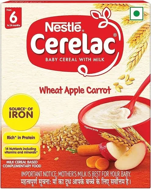 Nestle Cerelac Baby Cereal with Milk , Wheat Apple Carrot ,Stage 1, From 6 to 24 Months , Source of Iron & Protein