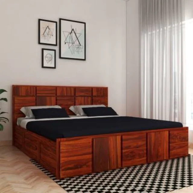 Restomatt Solid Wood King NA Bed (Finish Color - Honey Oak Finish, Delivery Condition - DIY(Do-It-Yourself)) - 72x72