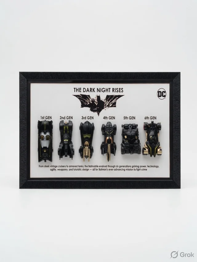 Batmobile Evolution 6 Generations 3D Diecast Car Wall Frame