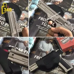 Metallic Gun/Pistol Shape Barrel Pull Back System & Holster Pocket Lighter Pocket Lighter | 608 Gun Lighter With Cover Pocket Lighter (Silver)
