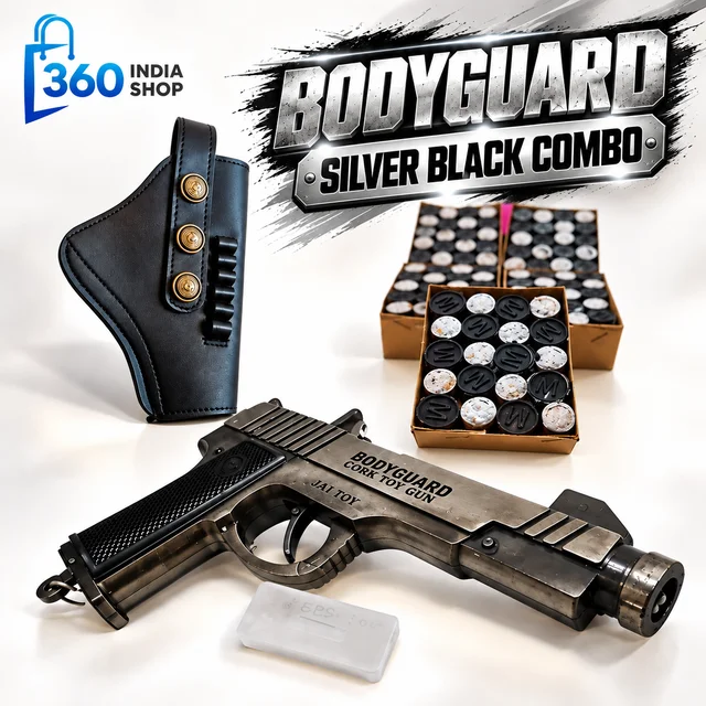 Bodyguard - 2 Silver Black Sound Cork Gun | COMBO Price | Gun With 3 Box Cork and Cover - Silver Black