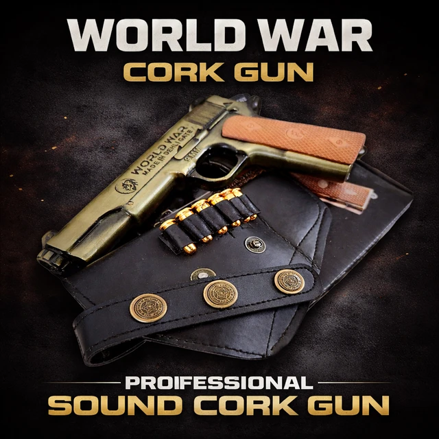 Brass Cork Gun Set – World War Style Toy Gun with 60 Corks & Dummy Bullets