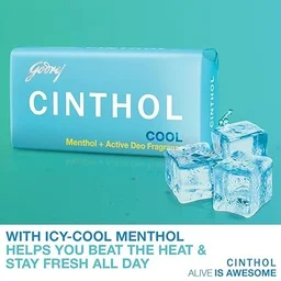 Cinthol Cool Soap (Blue)(menthol+active deo fregrance) - 100g (Pack of 4)( Buy 3 get 1 free )