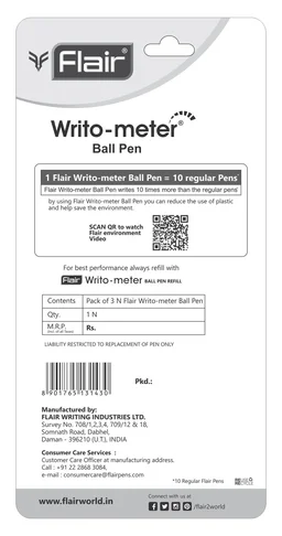 Flair Writometer Gel Pen Blue, - 3N