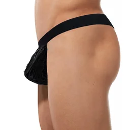 Men Zipper Front G String Fun Underwear - Free, Black, Zipper Open