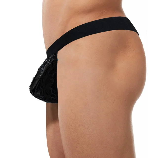 Men Zipper Front G String Fun Underwear - Free, Black, Zipper Open