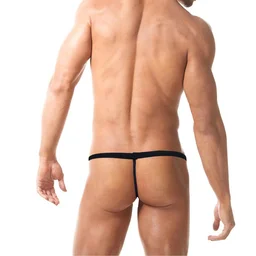 Men Zipper Front G String Fun Underwear - Free, Black, Zipper Open