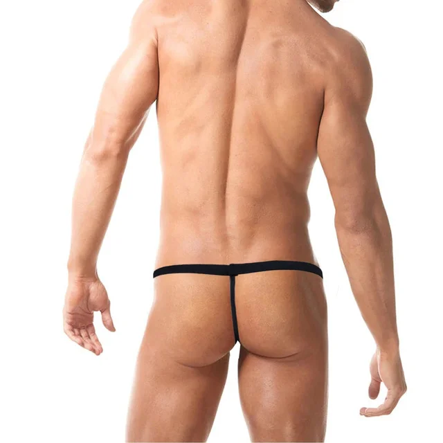 Men Zipper Front G String Fun Underwear - Free, Black, Zipper Open