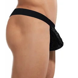 Men Zipper Front G String Fun Underwear - Free, Black, Zipper Open