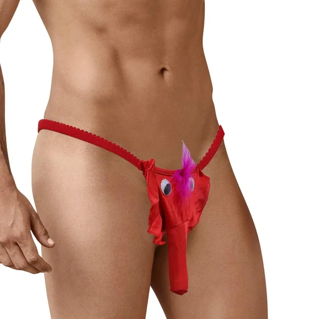 Men Fancy Fun Elephant Man G String - Free, Red, Free size
