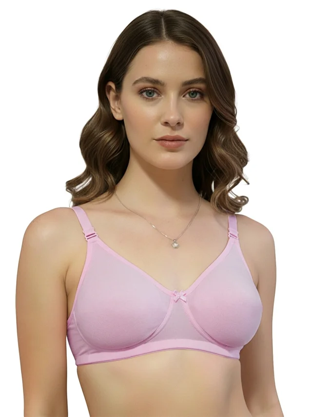 T Shirt Hosiery Fancy Bra - 32B, Baby Pink, Molded Cups size 32 B