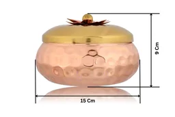 Decorative Brass and Copper Trinket Box with Lotus Flower Lid, 15 cm Diameter -