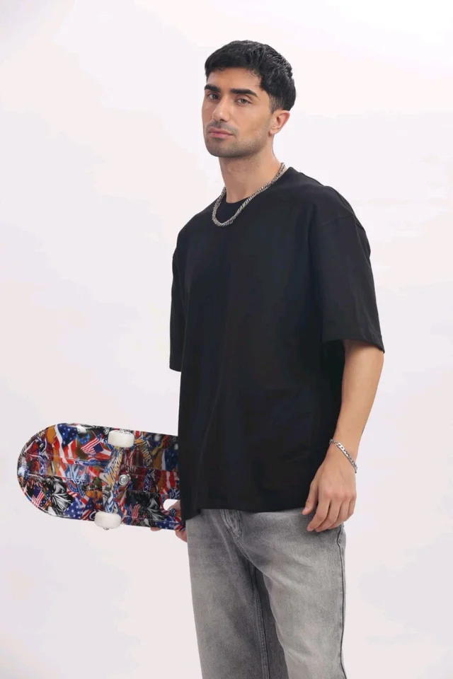 FrenchTerry Oversized Unisex Tshirt (Black) - Small