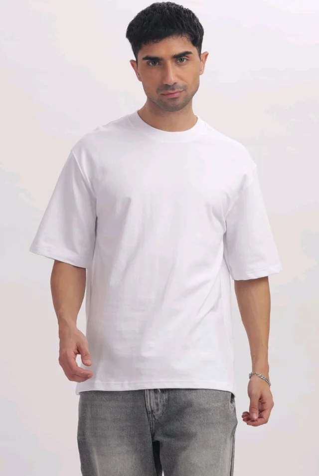 FrenchTerry Oversized Unisex Tshirt (White) - Large
