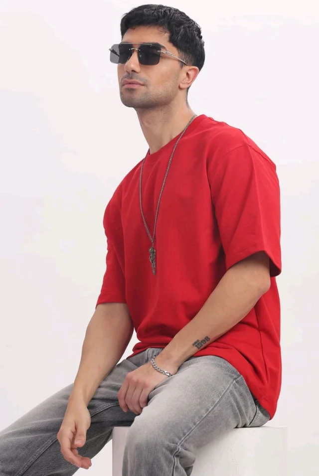 Living Age FrenchTerry Oversized Unisex Tshirt (Red) - Small