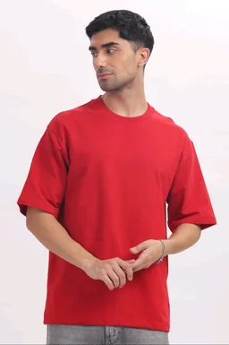 Living Age FrenchTerry Oversized Unisex Tshirt (Red) - Small