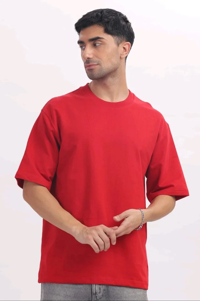 Living Age FrenchTerry Oversized Unisex Tshirt (Red) - Small