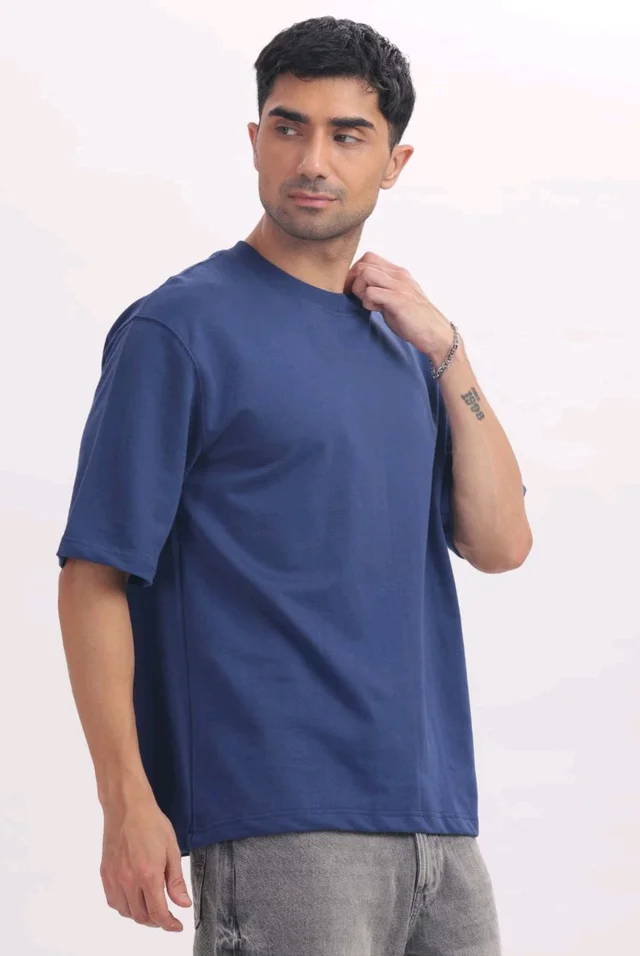 Living Age FrenchTerry Oversized Unisex Tshirt (Royal Navy) - Medium