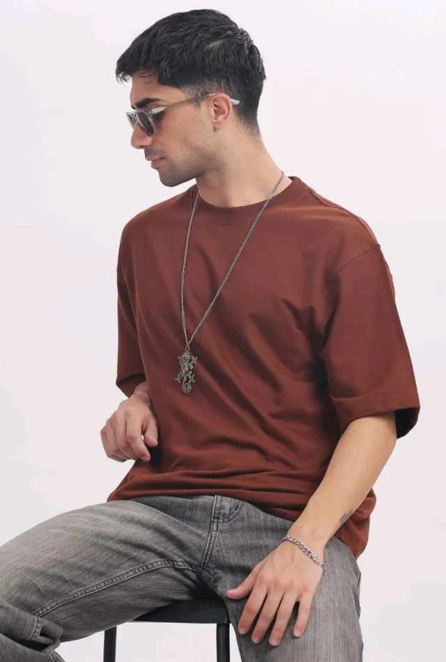 Living Age FrenchTerry Oversized Unisex Tshirt (Brown) - Medium