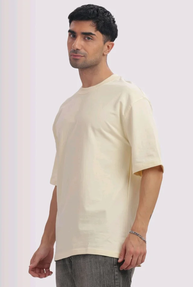 FrenchTerry Oversized Unisex Tshirt (Beige) - Small