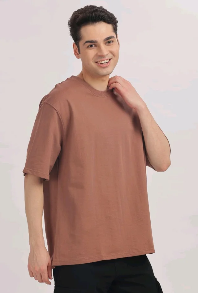 Living Age FrenchTerry Oversized Unisex Tshirt (Light Brown) - Small
