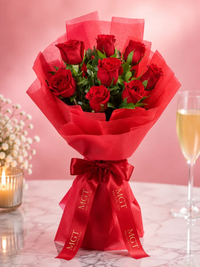My Gifts Tree Pretty Love Anniversary Gift - Premium Rose Bouquet - 10 Roses