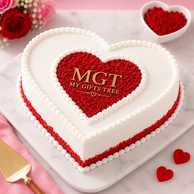 My Gifts Tree Gratifying Red Velvet Heart Shape Cake - 1 KG