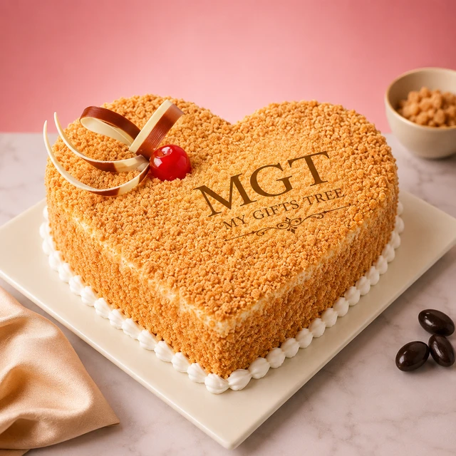 My Gifts Tree Butterscotch Fondness Heart Shape Cake - 500 GM