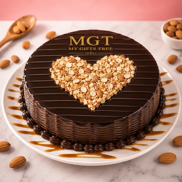 My Gifts Tree Appetizing Choco Almond Heart Shape Cake 1 KG - 1 KG