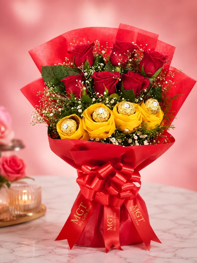 My Gifts Tree Farrero Rocher with Red Roses - Premium Rose Bouquet