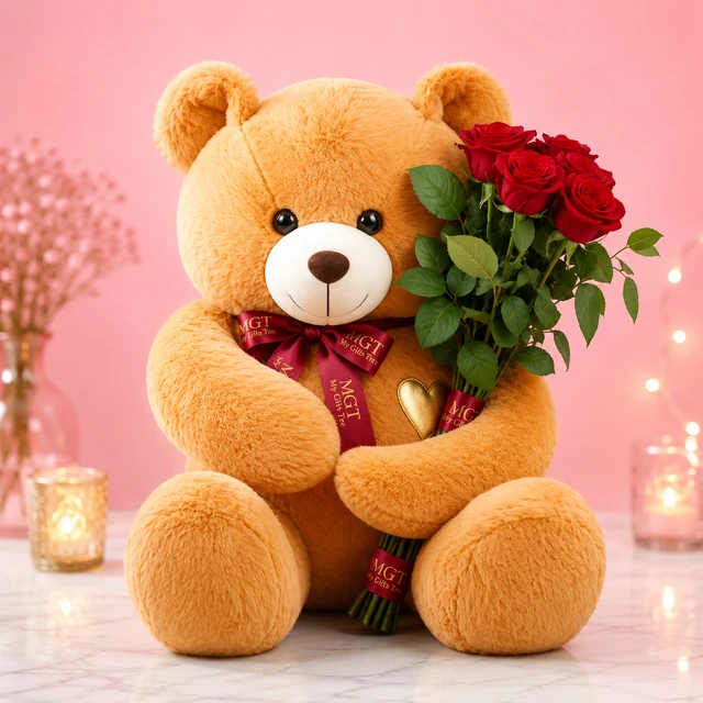 My Gifts Tree 3 Feet Teddy with Roses - Premium Flowers and Teddy Gift Combo