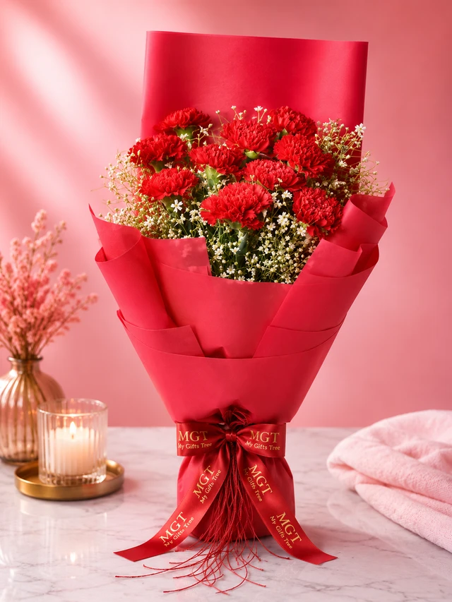 My Gifts Tree Red Carnation with Red Pack - Premium Carnation Bouquet