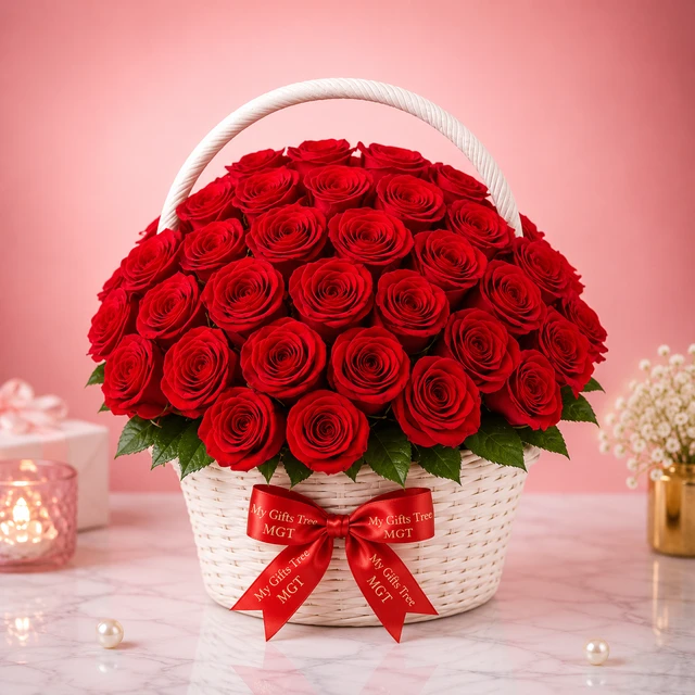 My Gifts Tree Romantic Roses with White Basket