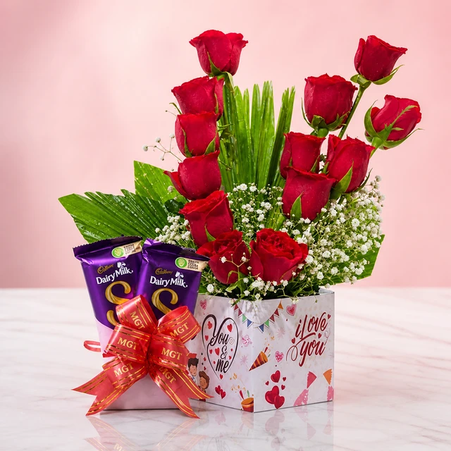 My Gifts Tree Alluring Roses Box with Chocolate - Luxury Flower Box Arrangement