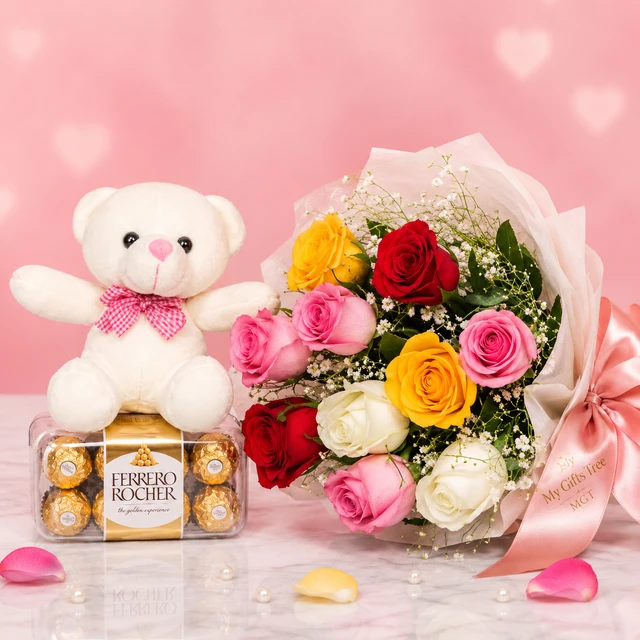 My Gifts Tree Farrero Teddy with Mix Flowers