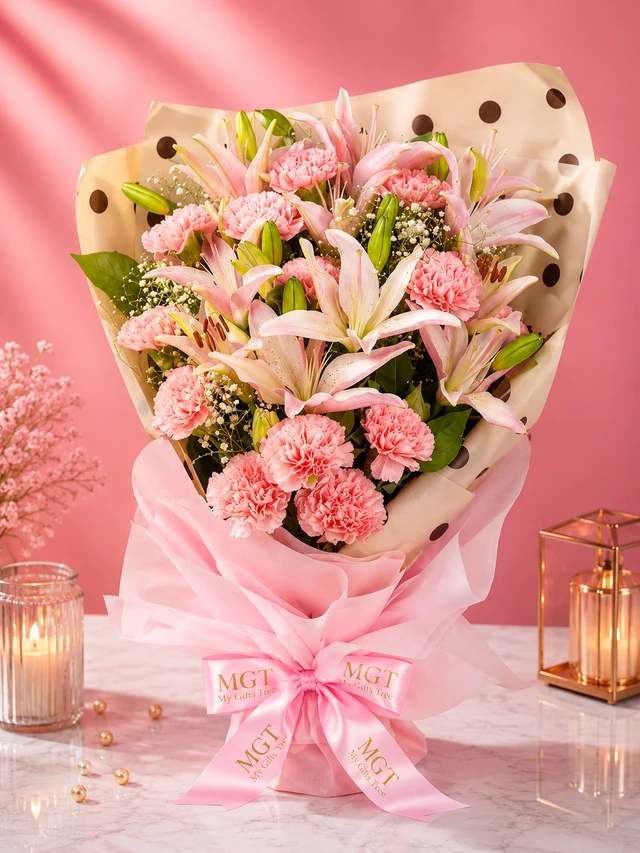 My Gifts Tree Pink Carnation with Pink Lilies - Premium Carnation Bouquet