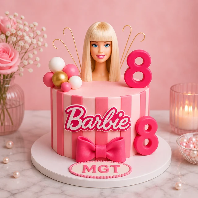 My Gifts Tree Pink Striped Barbie Face Cake - 1.5 KG