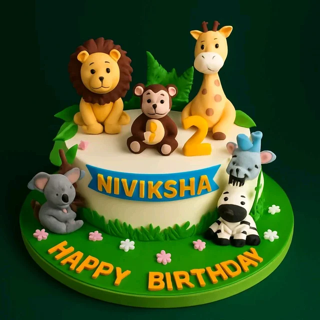My Gifts Tree Jungle Animals Second Birthday Cake