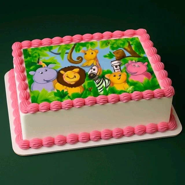 My Gifts Tree Pink Border Jungle Image Cake