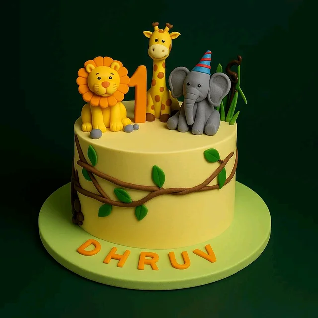 My Gifts Tree Jungle Theme Lion Giraffe Elephant Cake